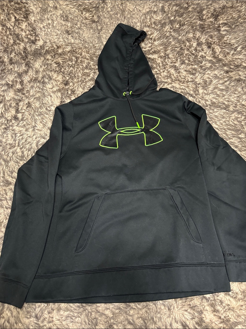 Under Armour Black pull over Hoodie with Neon Green Logo